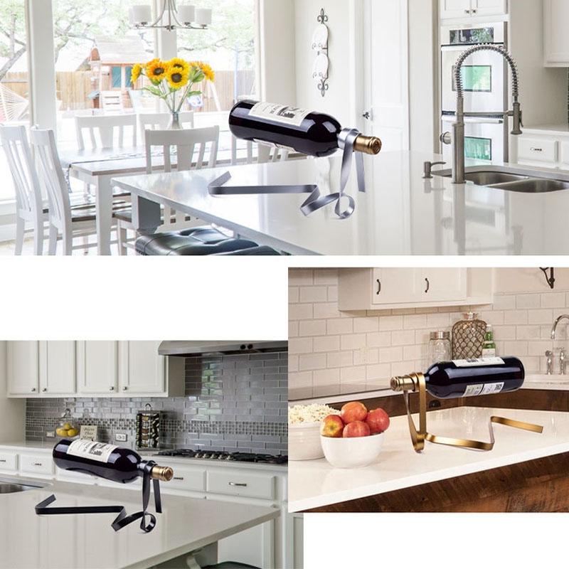 Metal Ribbon Suspended Wine Bottle Holder Iron Decorative Wine Rack Desktop Home Ornament