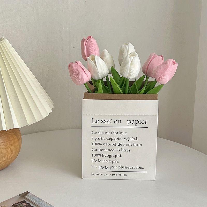 Artificial Tulip Bouquet with Paper Bag Faux Flower Arrangement Simulation Flowers Home Decor Set