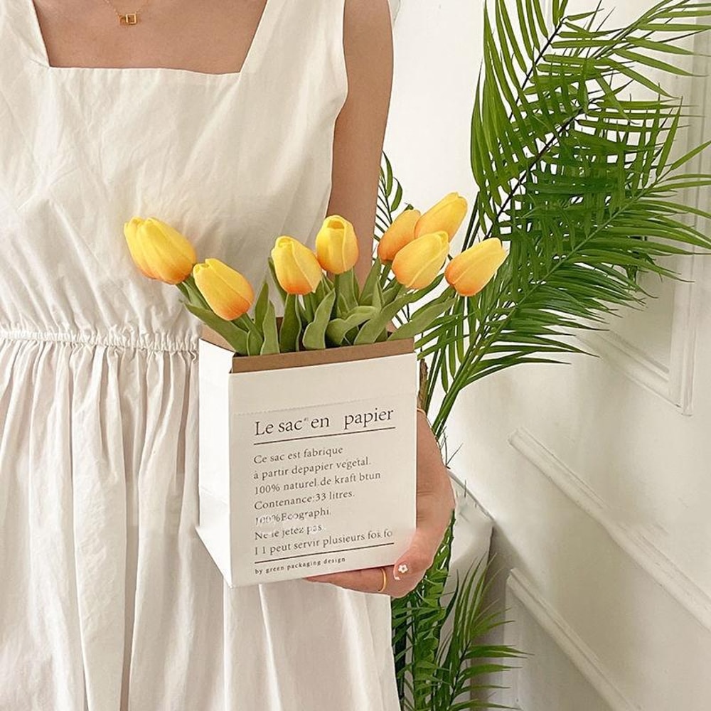 Artificial Tulip Bouquet with Paper Bag Faux Flower Arrangement Simulation Flowers Home Decor Set