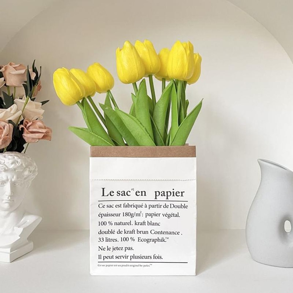 Artificial Tulip Bouquet with Paper Bag Faux Flower Arrangement Simulation Flowers Home Decor Set