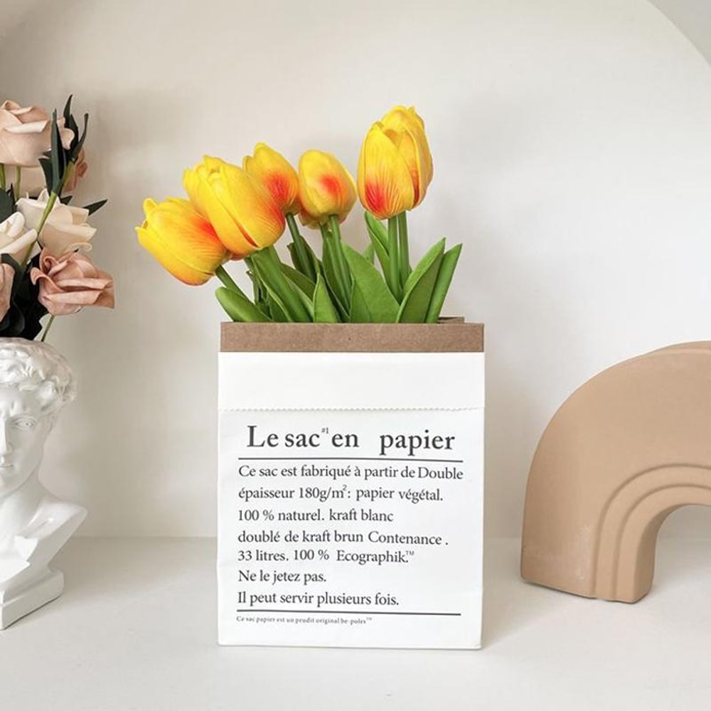 Artificial Tulip Bouquet with Paper Bag Faux Flower Arrangement Simulation Flowers Home Decor Set