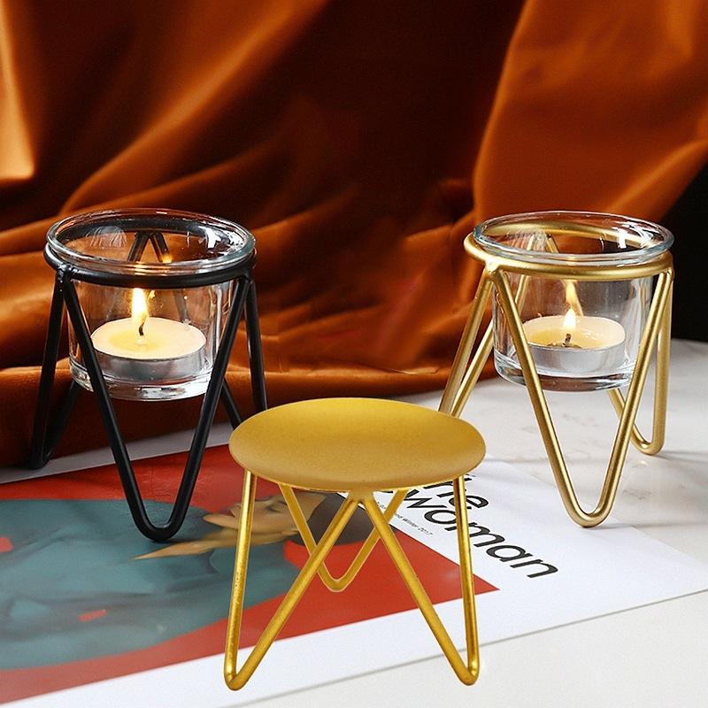 Wrought Iron Glass Candle Holder Vintage Home Decor Gold Decorative Candle Holder Ornament 5