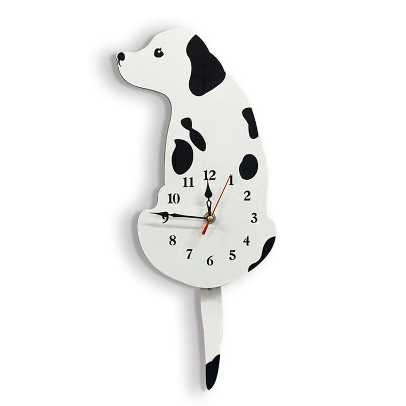 Dog Shaped Swinging Tail Wall Clock Battery Operated Decorative Home Office Timepiece 1