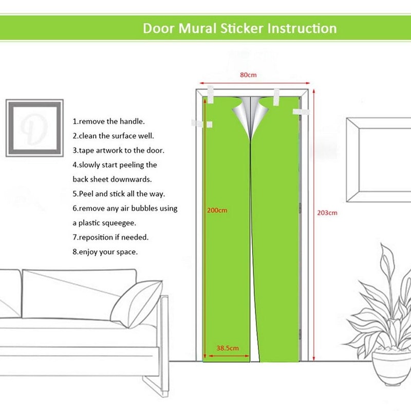 3D Silhouette Door Stickers Set Self Adhesive Door Decal Wall Art PVC Door Mural Decor