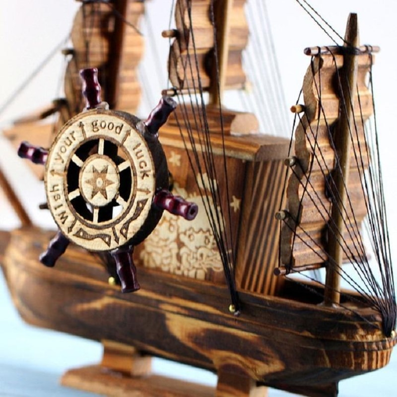 Wooden Music Sailing Boat Music Box Decoration, Creative Wooden Boat Decor Gift for Home and Office