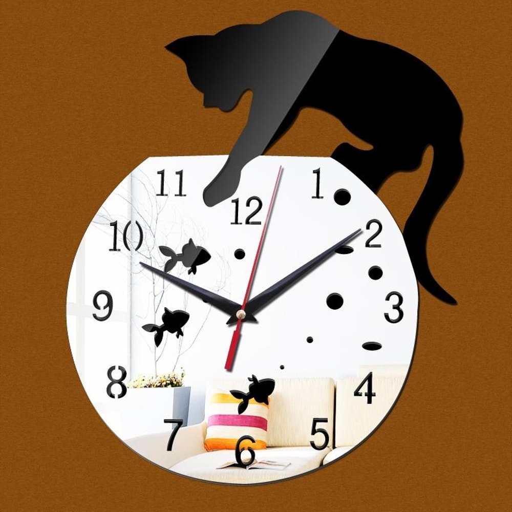 3D Acrylic Cat Mirror Wall Clock DIY Decorative Wall Clock for Modern Home Decor