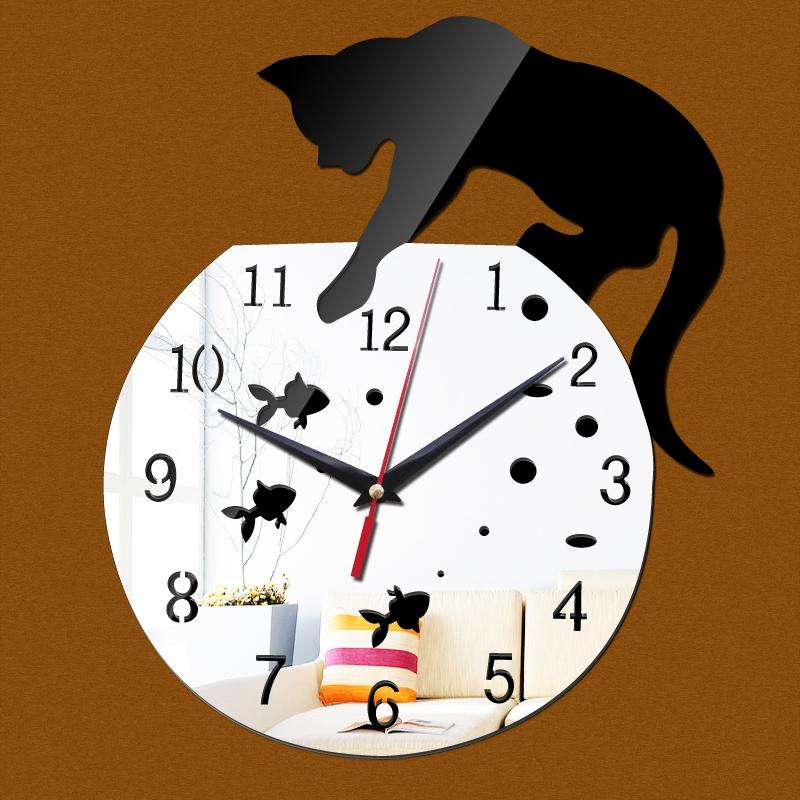 3D Acrylic Cat Mirror Wall Clock DIY Decorative Wall Clock for Modern Home Decor