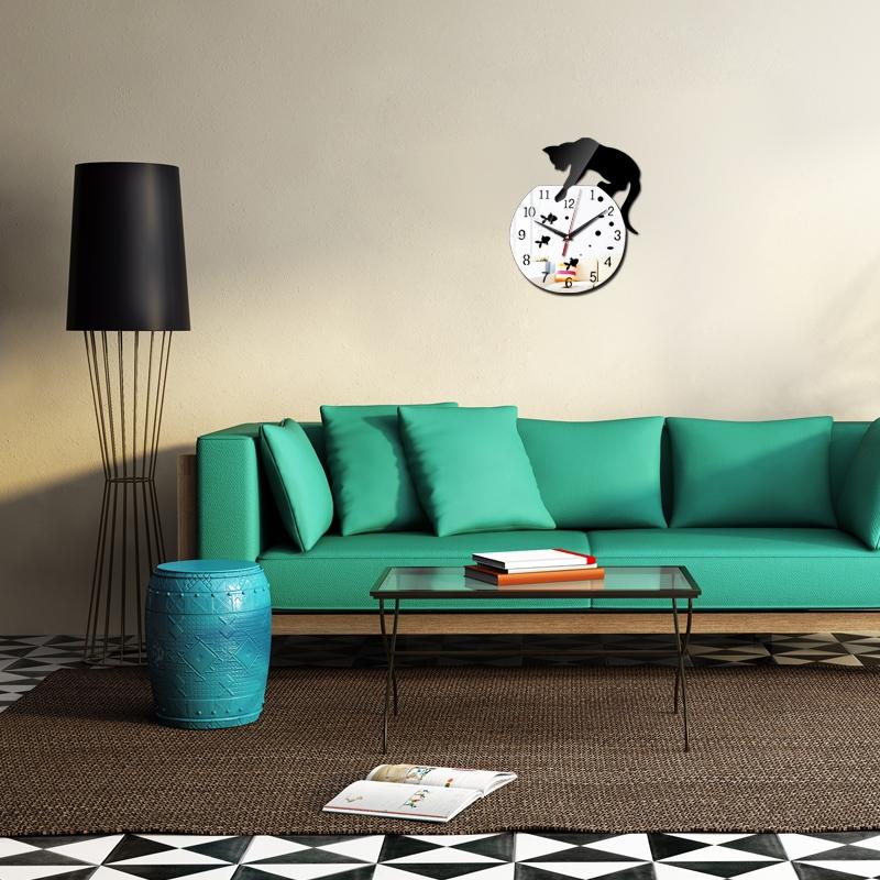 3D Acrylic Cat Mirror Wall Clock DIY Decorative Wall Clock for Modern Home Decor