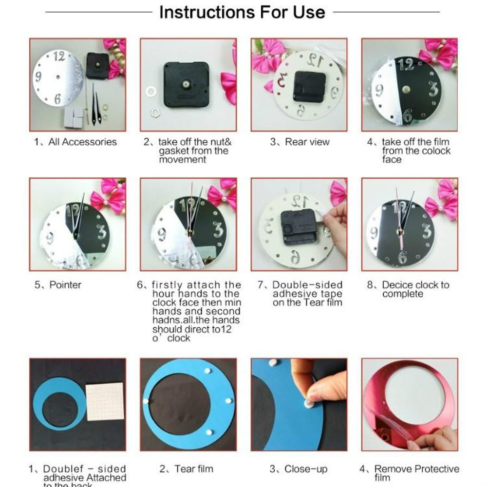 3D Acrylic Cat Mirror Wall Clock DIY Decorative Wall Clock for Modern Home Decor
