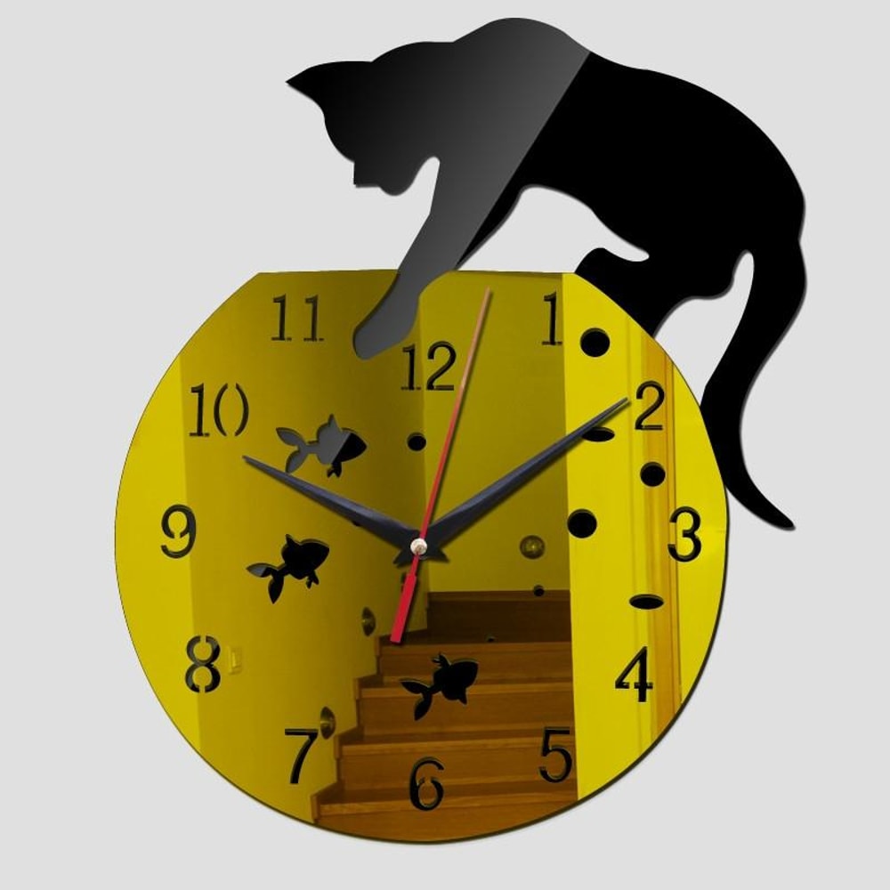 3D Acrylic Cat Mirror Wall Clock DIY Decorative Wall Clock for Modern Home Decor