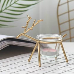 golden deer candle holder decorative wrought iron deer candlestick with glass cup for elegant home decor
