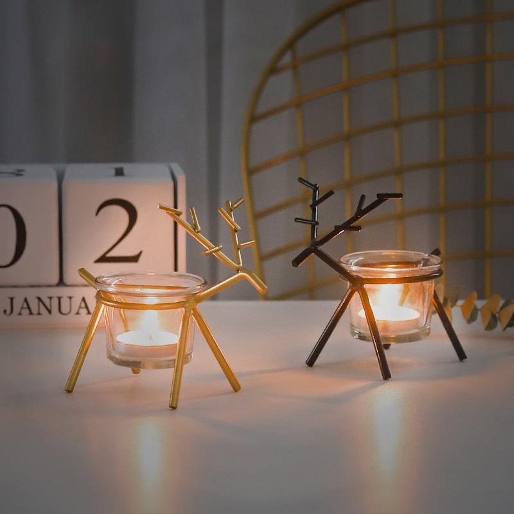 Golden Deer Candle Holder Decorative Wrought Iron Deer Candlestick With Glass Cup For Elegant Home 4