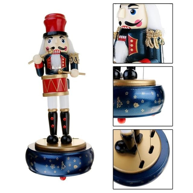 Vintage Nutcracker Drummer Music Box Handmade Wooden Holiday Decor Gift 0