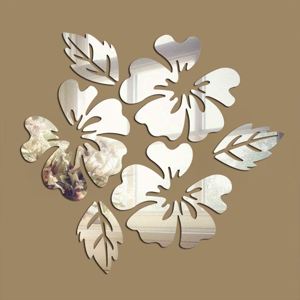 3D Mirror Flower Wall Stickers, Acrylic Floral Wall Decals for Living Room Decor