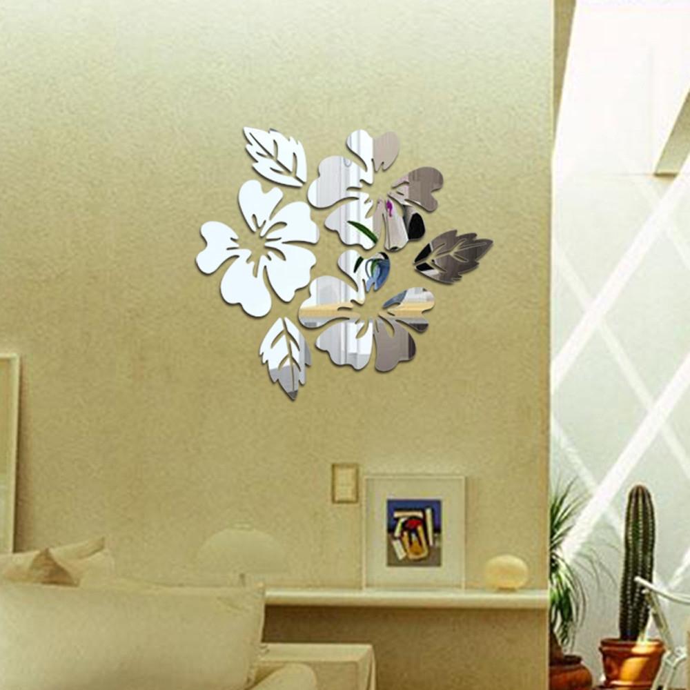 3D Mirror Flower Wall Stickers, Acrylic Floral Wall Decals for Living Room Decor