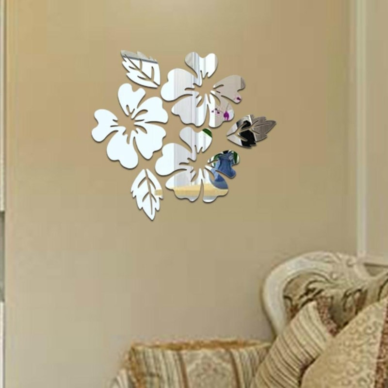 3D Mirror Flower Wall Stickers, Acrylic Floral Wall Decals for Living Room Decor