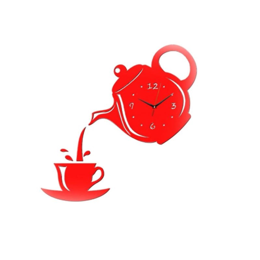 Coffee Cup Teapot 3D Wall Clock, Acrylic Kitchen Wall Clock Decor, Silent DIY Wall Clock