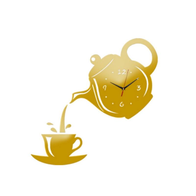 Coffee Cup Teapot 3D Wall Clock, Acrylic Kitchen Wall Clock Decor, Silent DIY Wall Clock