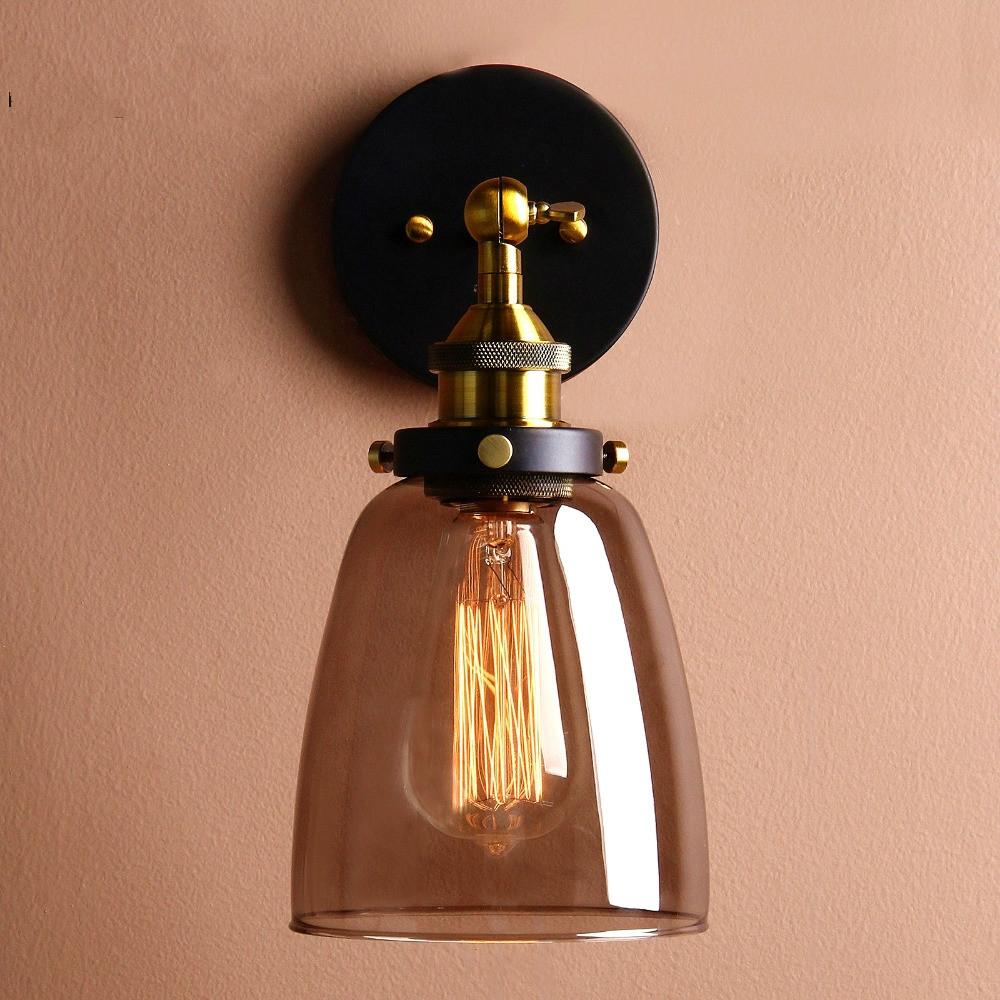 Vintage Grey Glass Wall Sconce, Modern Industrial Wall Light Fixture for Bedroom Bathroom