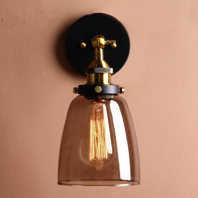 Vintage Grey Glass Wall Sconce, Modern Industrial Wall Light Fixture for Bedroom Bathroom