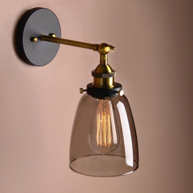 Vintage Grey Glass Wall Sconce, Modern Industrial Wall Light Fixture for Bedroom Bathroom