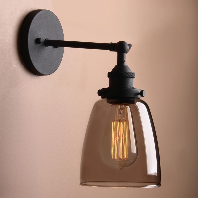 Vintage Grey Glass Wall Sconce, Modern Industrial Wall Light Fixture for Bedroom Bathroom