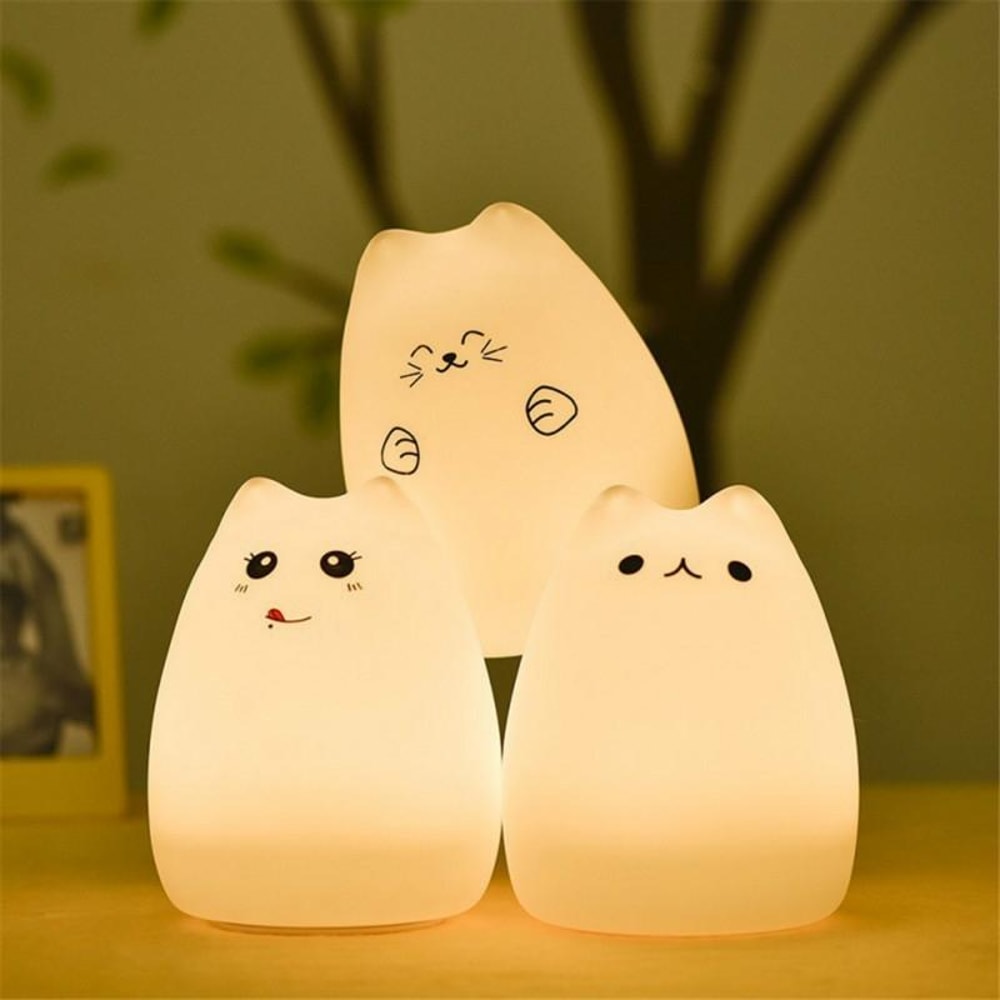 Cute Cat Night Light For Kids USB Rechargeable Touch Sensor Bedside Lamp With Remote Control 1