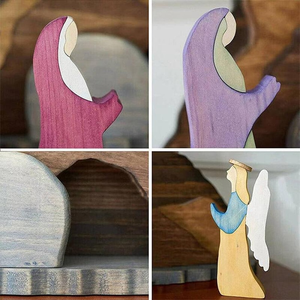 Easter Wooden Scene Decor, Engraved Bunny Ornament, Spring Home Table Decoration