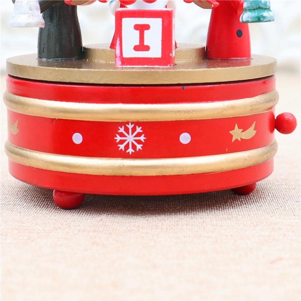 Wooden Christmas Tree Music Box Rotating Holiday Decor Gift