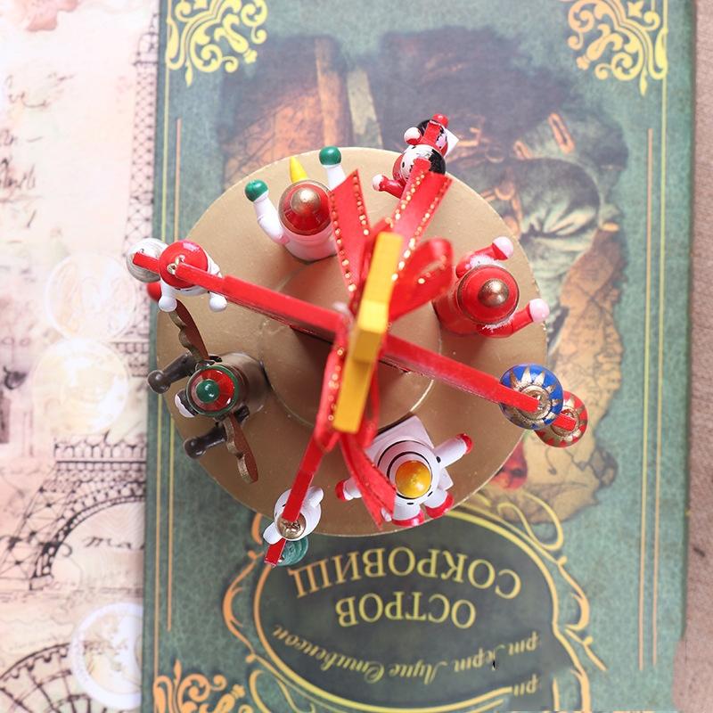 Wooden Christmas Tree Music Box Rotating Holiday Decor Gift