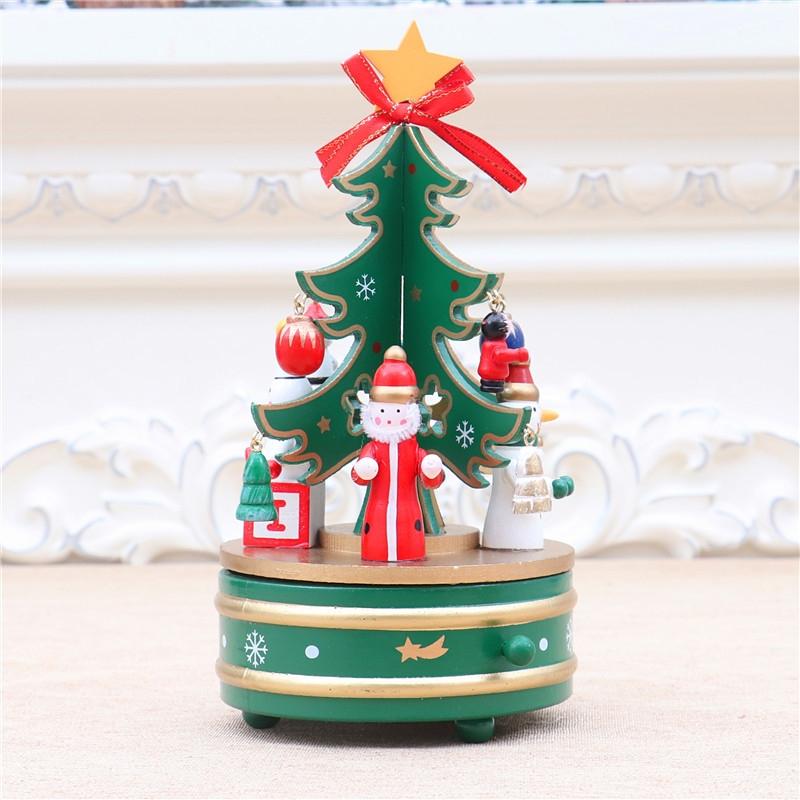 Wooden Christmas Tree Music Box Rotating Holiday Decor Gift