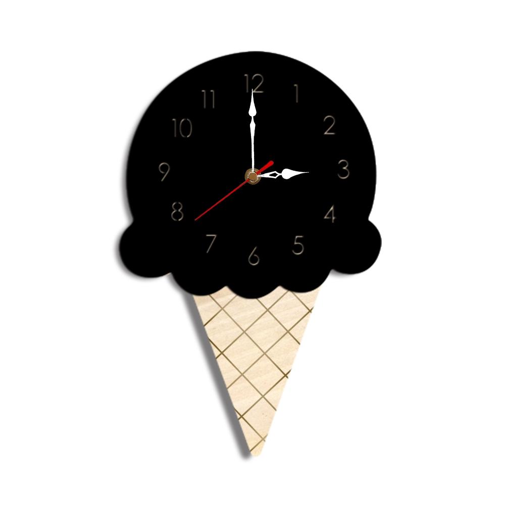 Ice Cream Style Decorative Wall Clock Acrylic Wooden Kitchen Novelty Timepiece