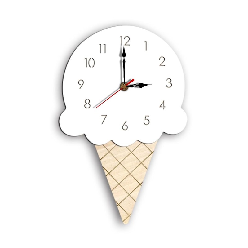 Ice Cream Style Decorative Wall Clock Acrylic Wooden Kitchen Novelty Timepiece