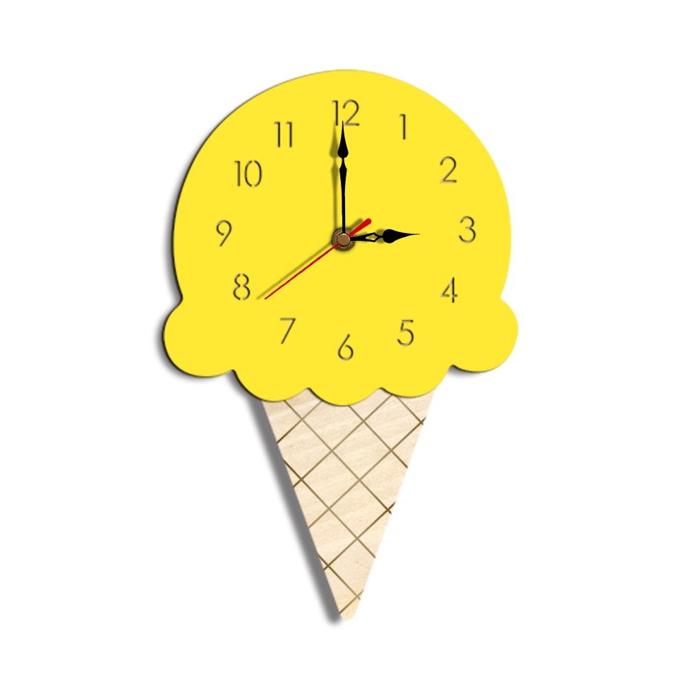 Ice Cream Style Decorative Wall Clock Acrylic Wooden Kitchen Novelty Timepiece