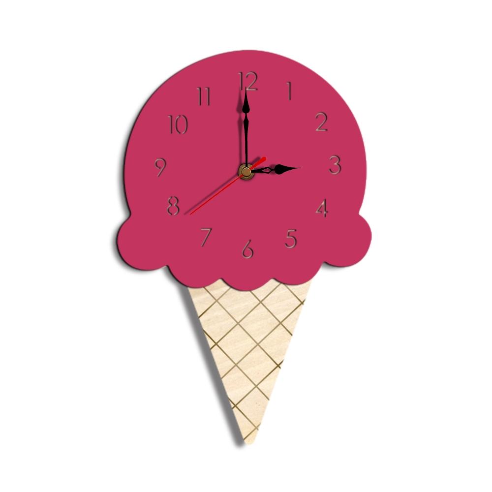 Ice Cream Style Decorative Wall Clock Acrylic Wooden Kitchen Novelty Timepiece