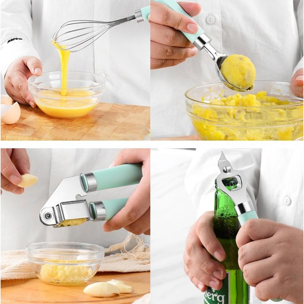 9-in-1 Stainless Steel Kitchen Gadget Set with Heat-Resistant Handles