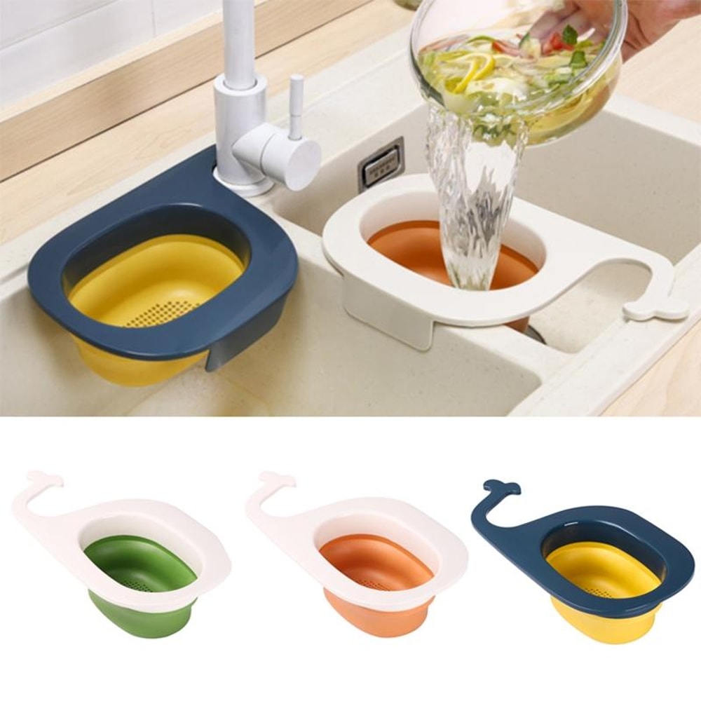 WhaleFold Kitchen Sink Strainer Basket – Foldable Fruit & Vegetable Drain Colander Organizer