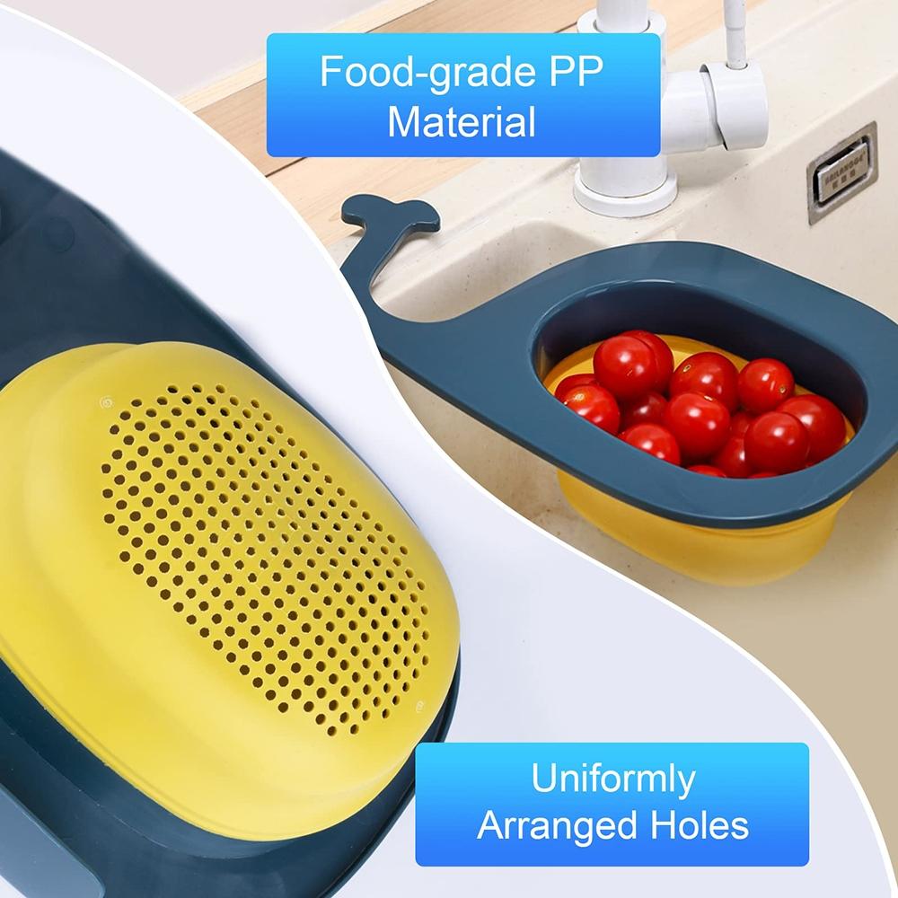 WhaleFold Kitchen Sink Strainer Basket – Foldable Fruit & Vegetable Drain Colander Organizer