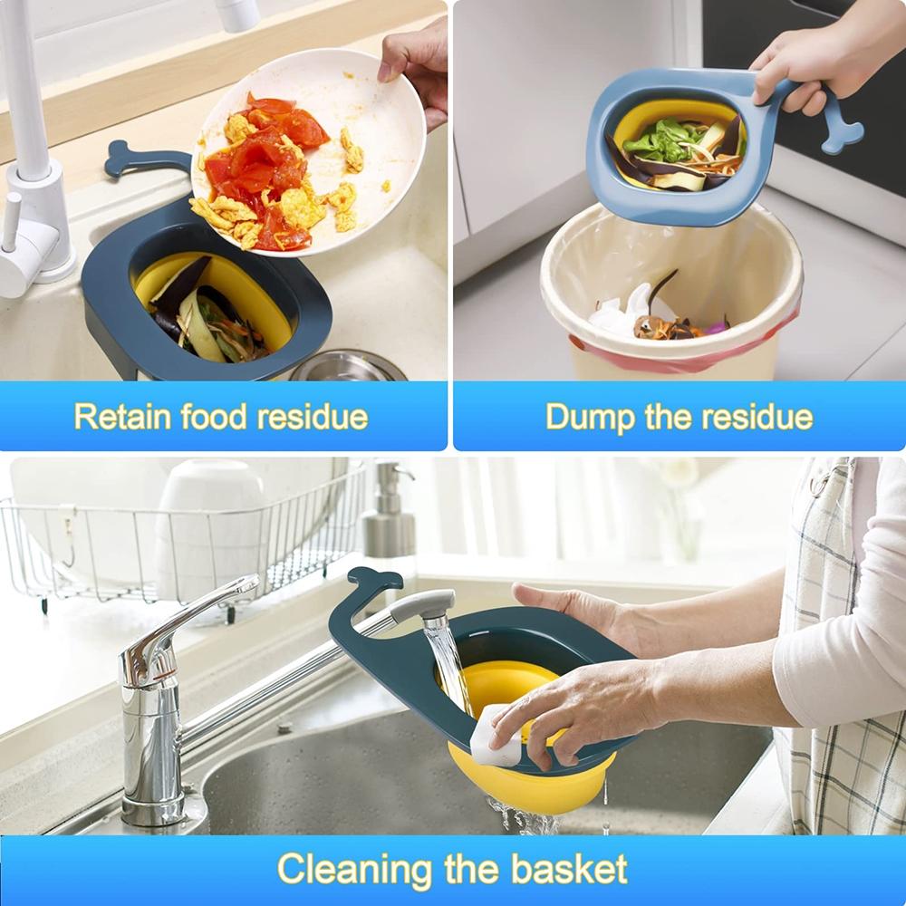 WhaleFold Kitchen Sink Strainer Basket – Foldable Fruit & Vegetable Drain Colander Organizer