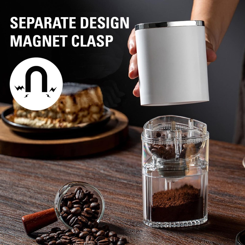 Magnetic Snap Portable Electric Coffee Grinder with Adjustable Ceramic Burr & LED Light
