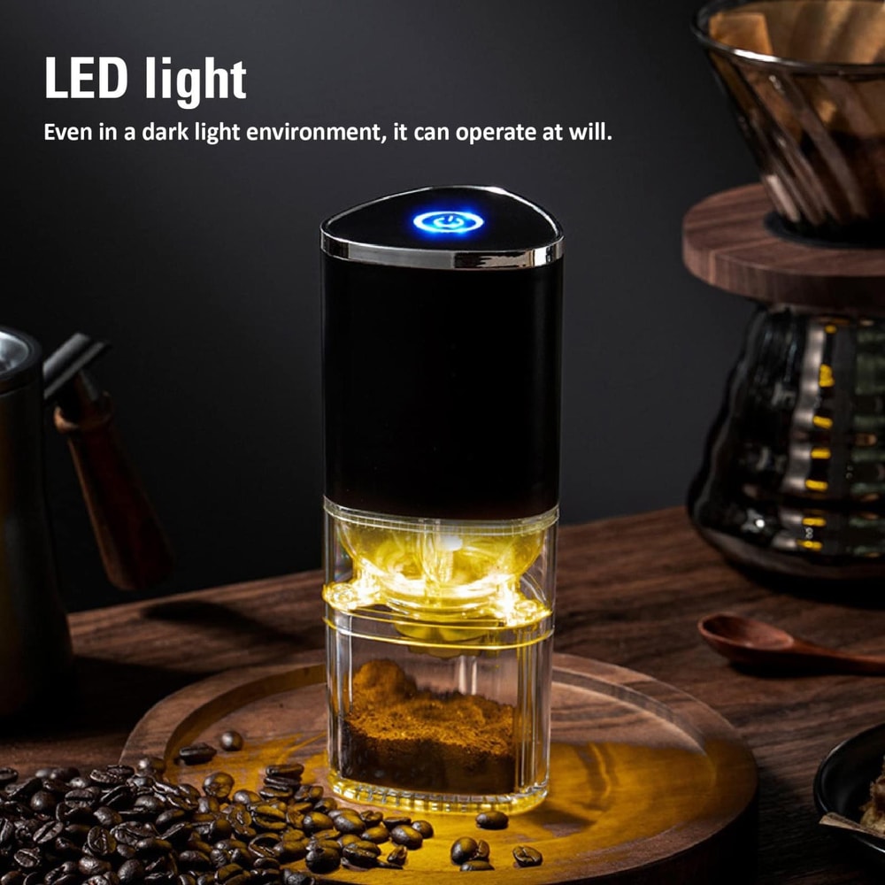 Magnetic Snap Portable Electric Coffee Grinder with Adjustable Ceramic Burr & LED Light