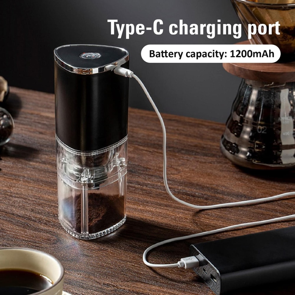 Magnetic Snap Portable Electric Coffee Grinder with Adjustable Ceramic Burr & LED Light