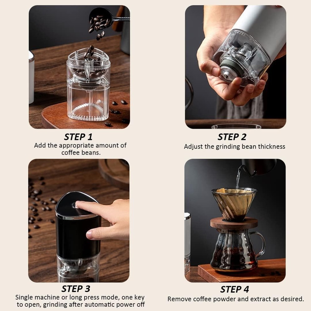 Magnetic Snap Portable Electric Coffee Grinder with Adjustable Ceramic Burr & LED Light
