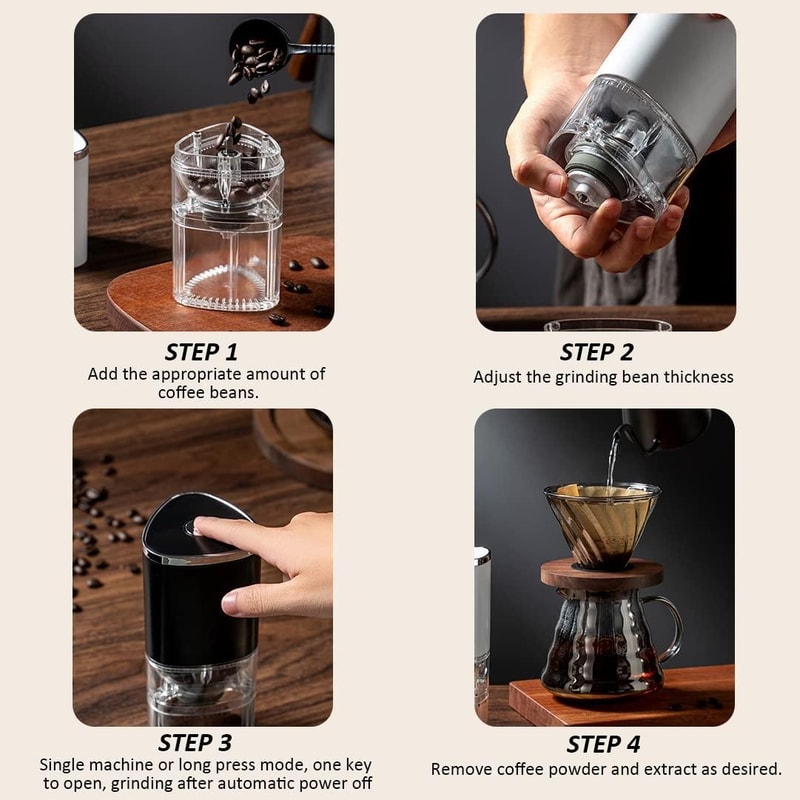 Magnetic Snap Portable Electric Coffee Grinder with Adjustable Ceramic Burr & LED Light