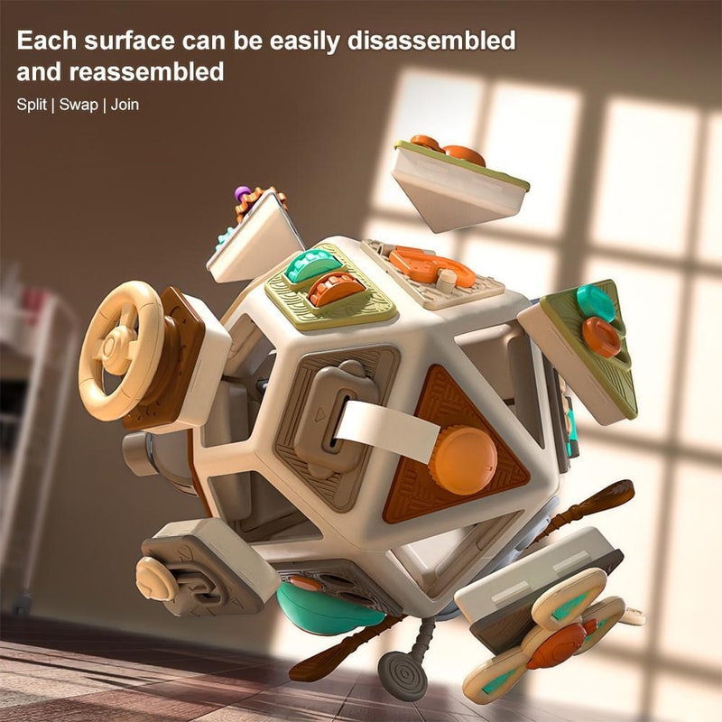 Montessori Busy Board Activity Cube 22-in-1 Sensory Learning Toy for Toddlers