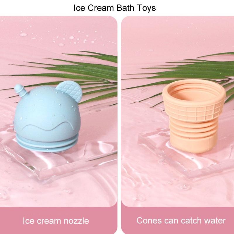 Cute Ice Cream Baby Bath Toy Spray Set Silicone Toddler Bath Water Toy For Kids 2