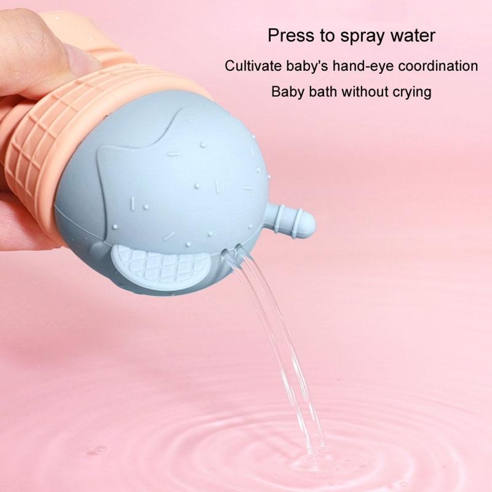 Cute Ice Cream Baby Bath Toy Spray Set Silicone Toddler Bath Water Toy For Kids 3