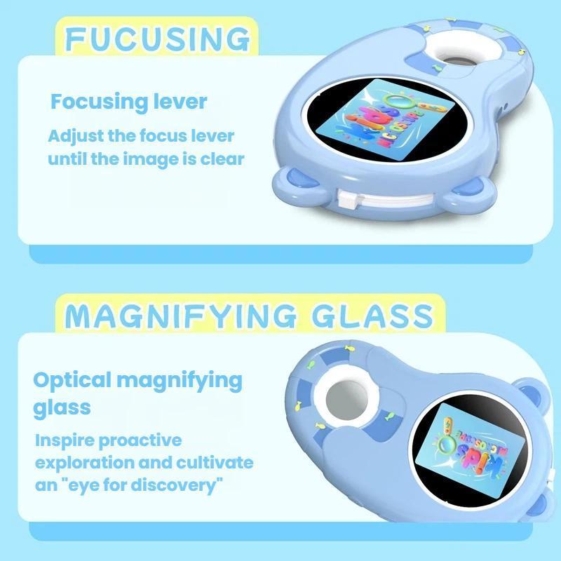 Kids HD Digital Microscope with Screen Portable Electronic Magnifier Science Exploration Toy