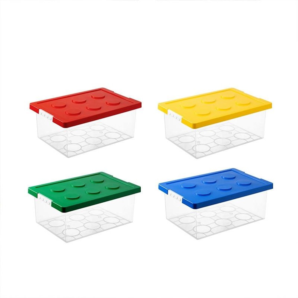 Kids Clear Building Block Storage Box with Lid Stackable Toy Organizer
