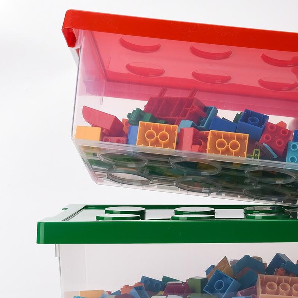Kids Clear Building Block Storage Box with Lid Stackable Toy Organizer